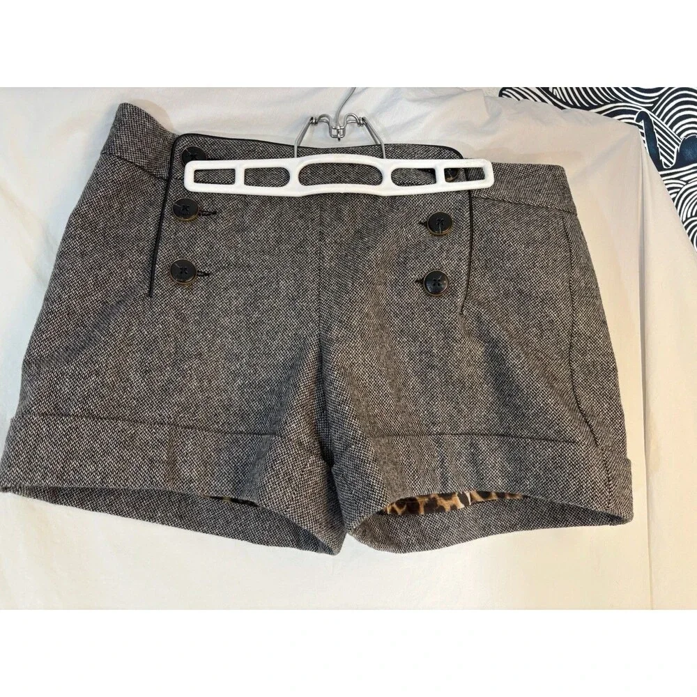 Express Design Studio Shorts SZ 10 Plaid Tweed Black Wool Sailor Button Nautical - Picture 8 of 8